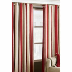 Riva Home Raspberry Red Broadway Striped Eyelet Curtains