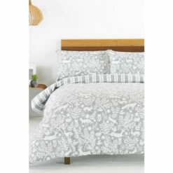 Riva Home Furn. Grey Grey Skandi Woodland Brushed Cotton Winter Stag Reversible Duvet Cover And Pillowcase Set
