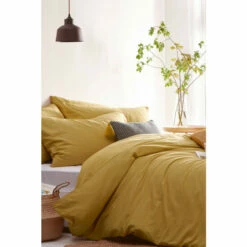 Riva Home The Linen Yard Mustard Yellow Stonehouse Washed Cotton Linen Look Duvet Cover And Pillowcase Set