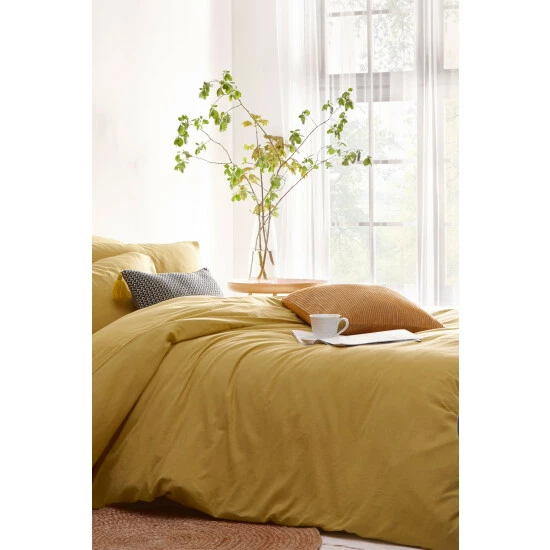 Riva Home The Linen Yard Mustard Yellow Stonehouse Washed Cotton Linen Look Duvet Cover And Pillowcase Set 4 Riva Home The Linen Yard Mustard Yellow Stonehouse Washed Cotton Linen Look Duvet Cover And Pillowcase Set - Image 2