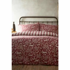 Riva Home Furn. Berry Red Wildberry Red Skandi Woodland Brushed Cotton Reversible Duvet Cover And Pillowcase Set -Riva Home shop unnamed file 765