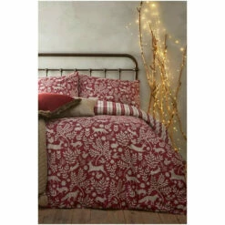 Riva Home Furn. Berry Red Wildberry Red Skandi Woodland Brushed Cotton Reversible Duvet Cover And Pillowcase Set -Riva Home shop unnamed file 766